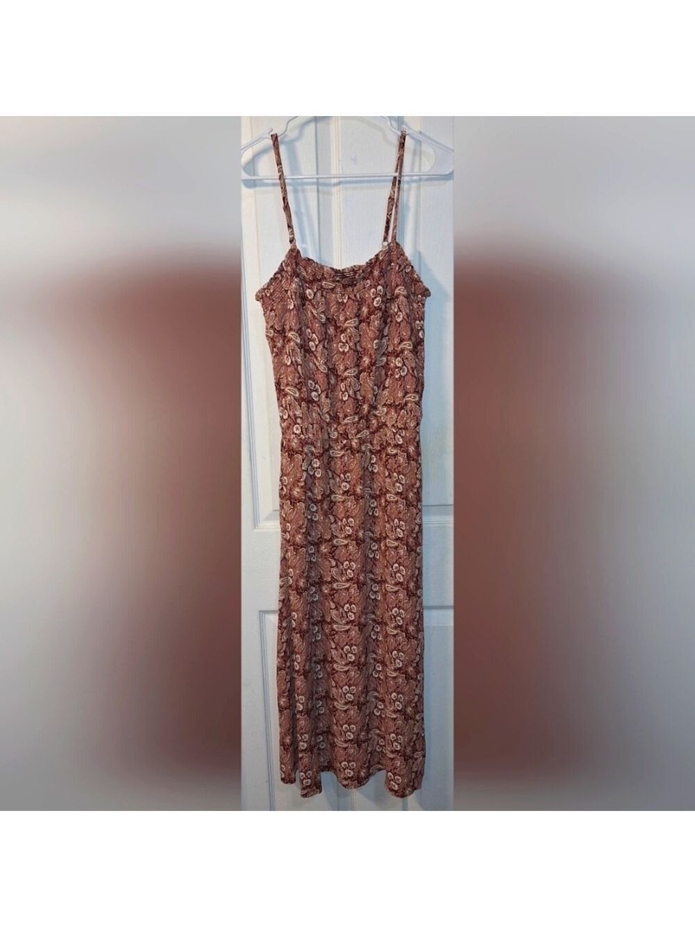 Brown Paisley Floral Midi Dress Large